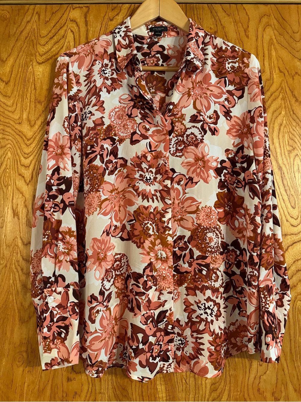 Ann Taylor Floral Button-Down Shirt - Pink & Brown